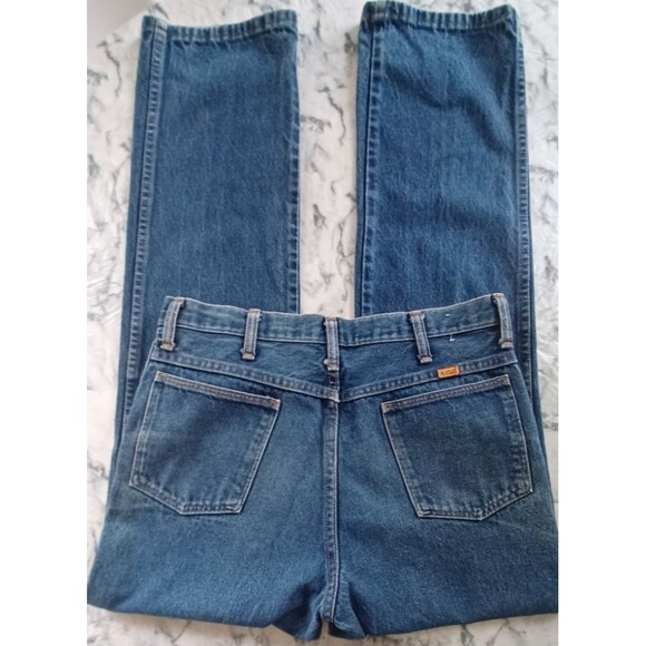 Vintage 60s 70s Rustler Dark Blue Zipper Jeans 34 (32") Long (33") Made in USA - Picture 3 of 12